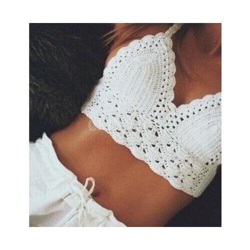 100Pcs/Lot Hand Hook Knit Crochet Bikini Breast Wrapped Ladies Sexy Bikini Tops Hot Spring Halter Split Swimsuit Solid Color