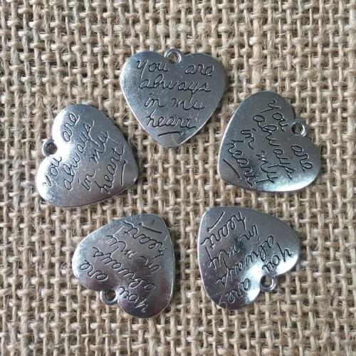16 Pcs/lot 21x20mm You Are Always In My Heart Love Charms for Jewelry Making Antique Silver Plated Pendant for DIY Necklace A028