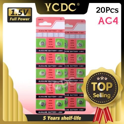 20pcs Ag4 Alkaline Coin Cell AG4 Battery 177 376 377 565 377A D377 G4 GA4 LR626 LR66 SR626 SR626SW For Watches Calculators Toys