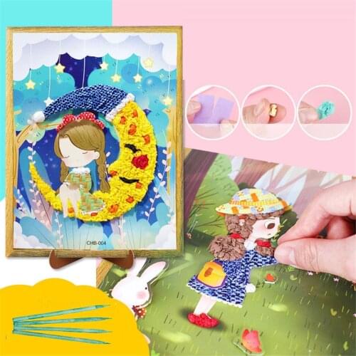 3Pcs/set DIY Cartoon Paper Crafts Creative Felt Paper Painting Kindergarten Handmade Paste Art Photo Frame Toy For Children