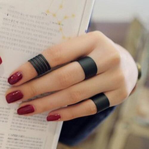 3 Pcs Womens Ring Set Punk Cool Black Simple Knuckle Band Mini Rings Rock Charm Jewelry For Party Gifts Open Adjustable