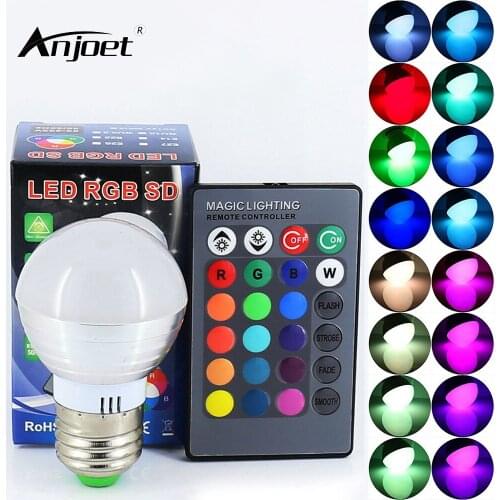 ANJOET 3W RGB LED Lamp E27 110V 220V Spotlight Lampada LED Bulbs Christmas Lanterna Bombillas LED Bulb E27 With Remote Control