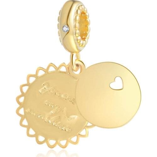 Authentic S925 Silver Bead DIY Jewelry You Are My Sunshine Dangle Charm fit Lady Bracelet Bangle