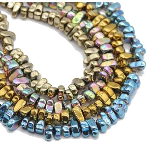 RBFHYER Natural Stone Hematite Gold silvers black irregular gravel Spacer loose Beadss For Jewelry Making DIY Bracelets 15