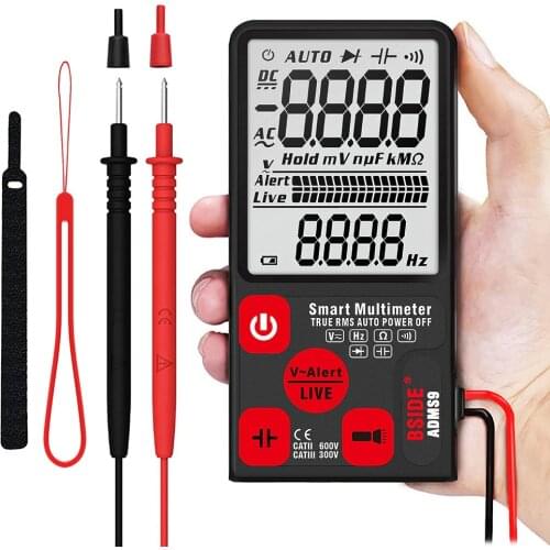 BSIDE ADMS9 Mini Digital Multimeter With Flashlight Probes Voltage Tester LCD Voltmeter Ohm Resistance NCV Continuity Test