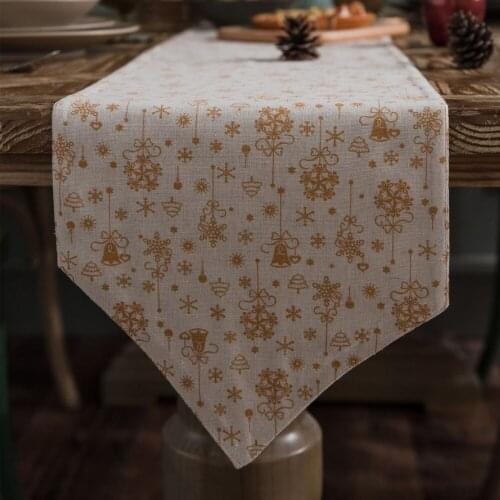 Christmas Decoration Table Runner with Gilded Bell Pattern for Dining Table Flag Wedding Party Christmas Soft Tablecloth Decor