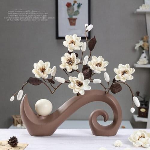 Modern Ceramic Flower Figurines Crafts Livingroom TV Cabinet Furnishings Decoration Office Desktop Ornaments Accessories Decor