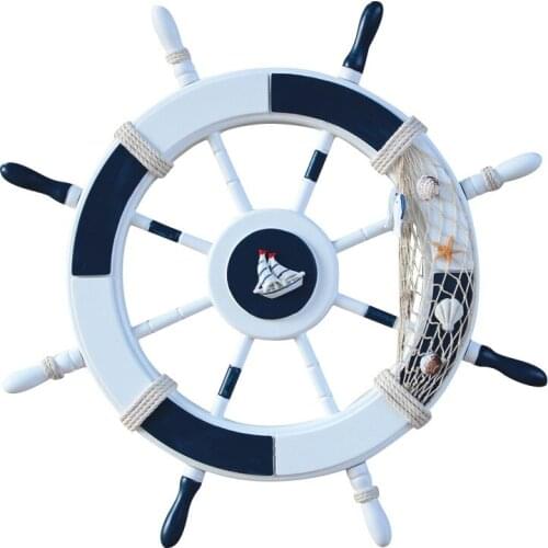 Mediterranean Style Decorative Ornaments Wall Hangings Wooden Rudder Helmsman Solid Wood Crafts 45 CM Helmsman