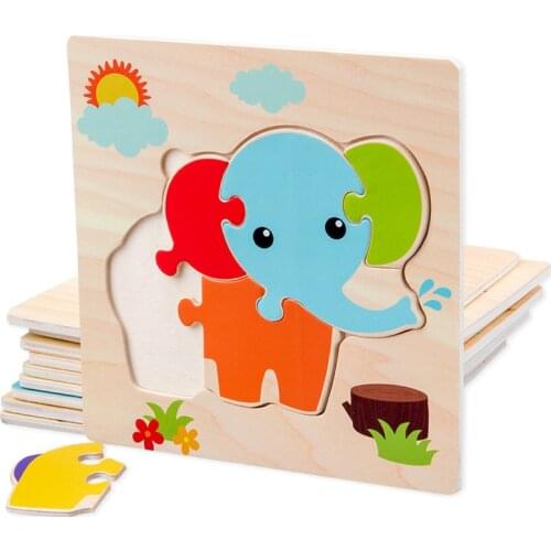 Kids Toys Wooden Puzzle 3d Tangram Shapes Cartoon Animal Interactive Jigsaw Puzzle Games Toys for Children Educational Learning