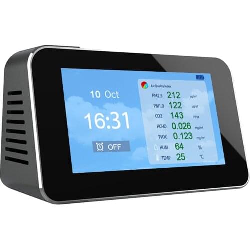 DM601B LCD Screen CO2 PM2.5 PM1.0 PM10 HCHO TVOC AQI Temperature Humidity Detector Desktop Indoor Air Quality Monitor