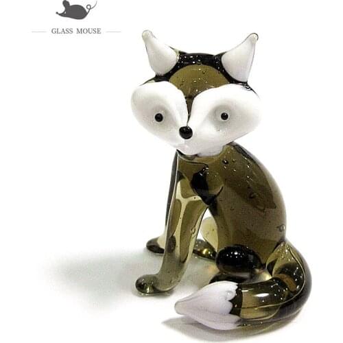 Handmade Murano Grey Glass Fox Figurine Miniature Cute Animal Art Ornament Collection Xmas Gifts For Kids Home Decor Accessories