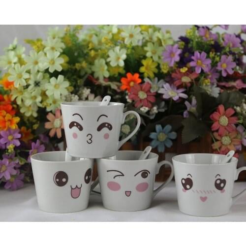 Ceramic Funny Mug With Spoon Cartoon Couple Creative Compact Coffee Milk Juice Cup Christmas Gifts Drinkware