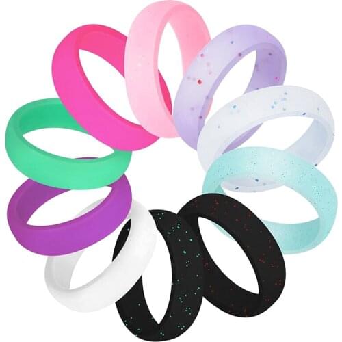 MagiDeal 10 Pieces Premium FDA Safety Silicone Soft Ring Women Wedding Band Work Safety Design Rings