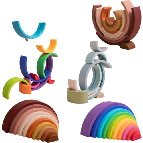 1set Silicone Baby Large Rainbow Stacker Stacking Toys Technic Building Blocks Montessori Educational Toy DIY Creative Stacking