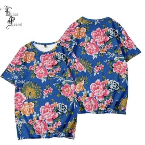 Red and Blue Flowers 3D Printing T-shirt Summer Fashion Round Neck Short Sleeve Popular Streetwear Plus Size