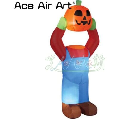 Creative scary designed oxford material inflatable pumpkin head human model with hanging his head up for sale
