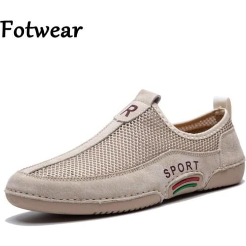 Breathable Loafers Men Big Size 46 Driving Shoes Genuine Leather Mens Sneakers Breathable Mesh Casual Shoes Slip On Zapatillas