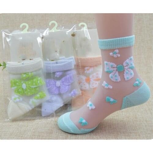 1/4Pairs/Lot Summer Girls Lovely Butterfly Crystal Silk Socks Children Kids Baby Girl Mesh Floral Elastic Lace Flowers Socks