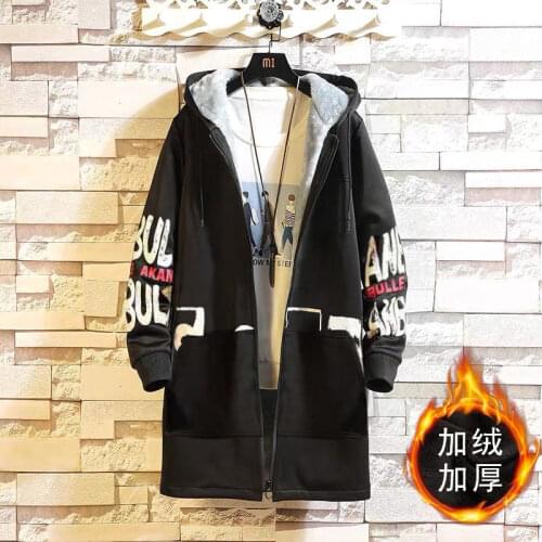Jacket mens autumn and winter thick plus-length style windshield wave brand loose new Korean version of the printed jacket