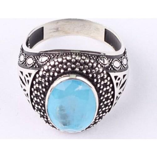 Mans 925 Silver Paraiba Tourmaline Handmade Ring, Oval shaped gemstone sterling silver ring, Sky Blue Paraiba Tourmaline Ring