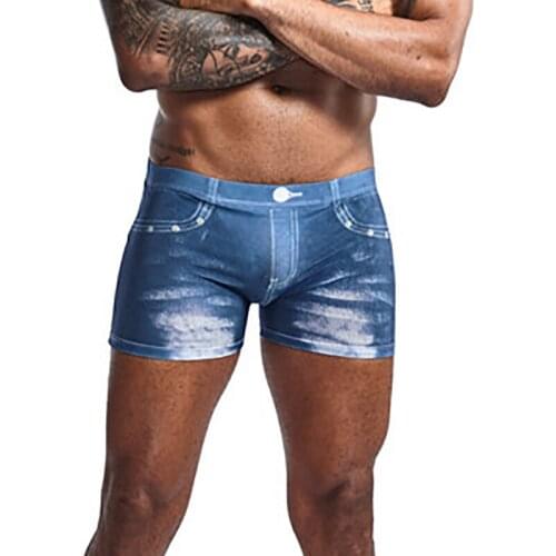 Mens Underwear Denim Printed Boxer Shorts Slip Homme Sexy Bugle Pouch Underpants Boxershorts Male Panties Homewear Plus Size