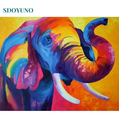 SDOYUNO 60x75cm DIY Oil Painting By Numbers Colorful Elephant Frameless Paint By Numbers On Canvas Animals War Art Home Decor