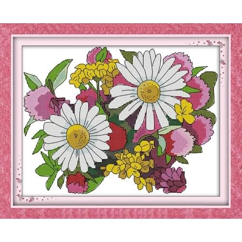 Wildflower cross stitch kit daisy white flowers cross-stitch set x stitching picture DIY handmade needlework package supplies