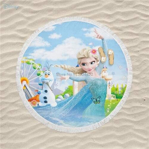 New Frozen Elsa Beach Towels 150cm Large Cartoon Round Beach Towel Microfiber Fabric Bath Towels for Living Room Home Decorative