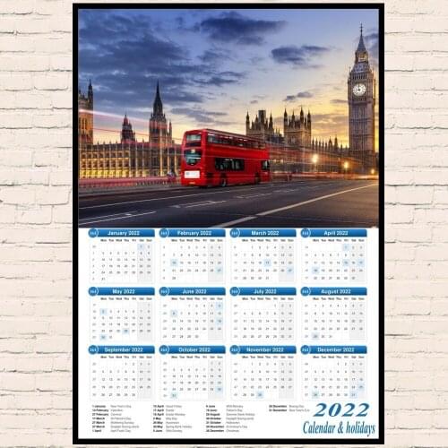 Dubai / Modern London City Paris Street travel 2022 Calendar Posters and Landscape Bus Booth Big Ben Poster decor Painting