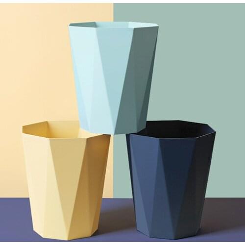Simplicity Solid Color Waste Bins Nordic Style Household Living Room Kitchen Bathroom Coverless Large Capacity Diamond Trash Can