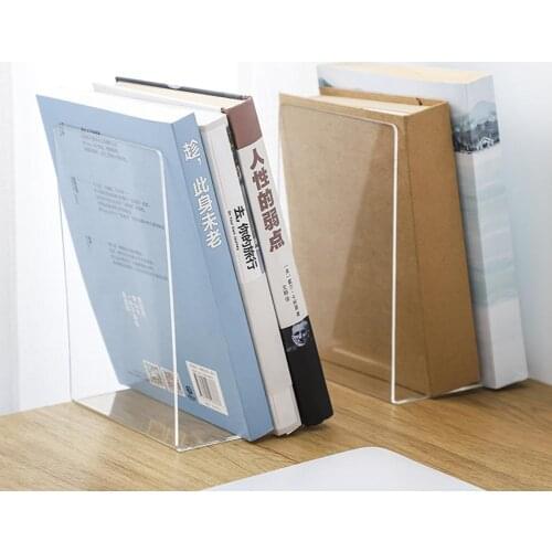 1Pc Transparent Acrylic Bookend Stand Bookshelf Desktop Decorative Storage Rack Non Skid Multipurpose Practical Bookend For Book