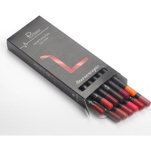 Pudaier 12 Colors Velvet Sexy Lipliner Makeup Set Waterproof Long Lasting Lip Liner Nude Matt Lipstick Make Up Cosmetics