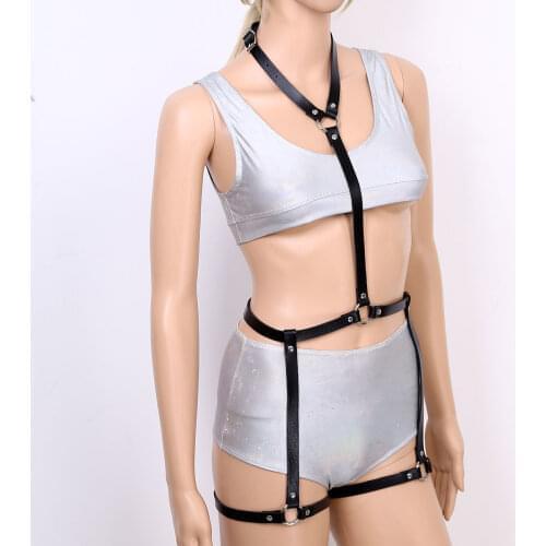 Unisex Men Women Fashion Punk Gothic PU Leather Adjustable Harness Body Waist Belt with Leg Garter Cosplay Club Costumes