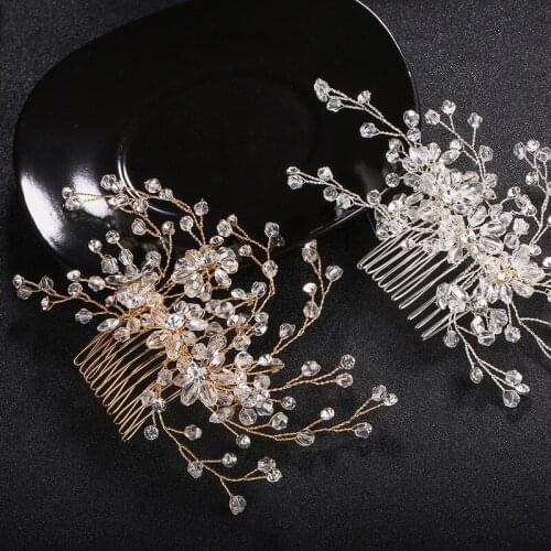 Luxury Handmade Crystal Bride Haircombs Silver Color Rhinestone Wedding Dress Bridal Veil Hair Ornaments for Women