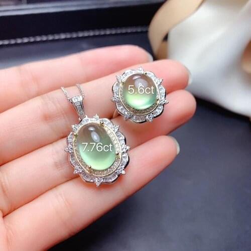 The Best Wedding Gift Prehnite jewelry set Natural Real Prehnite 925 sterling silver 1 Prehnite pendant, 1 Prehnite ring
