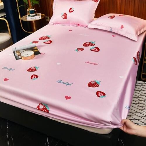 Strawberr Satin Pure Color Bedding Fitted SheetCover Elastic Band Mattress Protection Cover Comfortable Fitted Bedding No pillow
