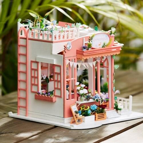 Assembly Building Model Toy Starry Sky Model DIY Wooden Doll House Handmade Miniature Building Kits with Cover