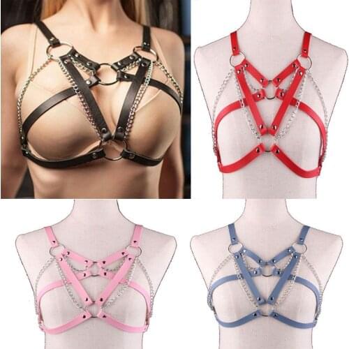 PU Leather Hiphop Rock Nightclub Sexy Bras O-Ring Waistband Punk Strap Adjustable Suspenders Belts Metal Rivet Clubwear