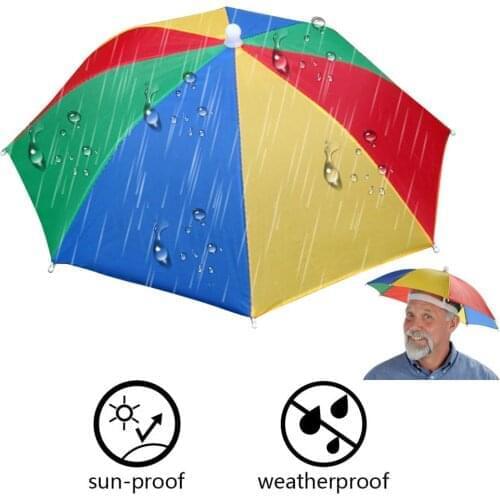 Umbrella Hat Folding Fishing Rain Cap Adjustable Headwear Polyester Watermelon Head Umbrella Sun Protection Travel Supplies