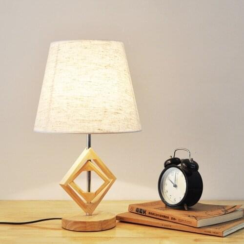 Modern Creative Oak Wood Table Lamp with Cloth Textile Lampshade LED E27 Warm White Light Desk Lamp for Study Bedroom Bedside