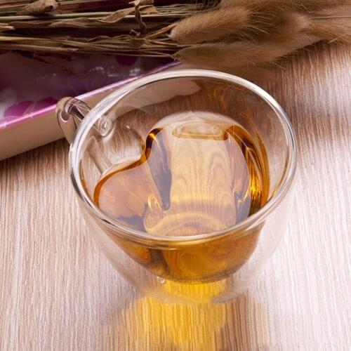 Drinking Glass Tea Cups Double Wall Layer Tea Cup Heat-resisting Creative Heart-shaped Double Glass Juice Mug Milk Coffe LBS