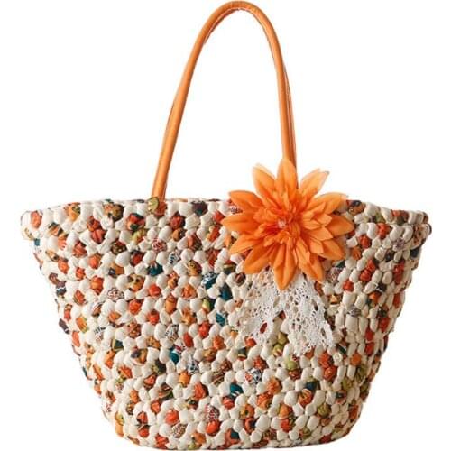 Women Handbag Bohemian Female Summer Beach Straw Bags Lady Flower Weave Shoulder Bag Travel Handmade Large Tote Bolsa SS3095