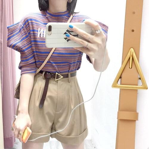 Triangle belt womens all-in-one long dress with decorative triangle buckle casual jeans thin belt