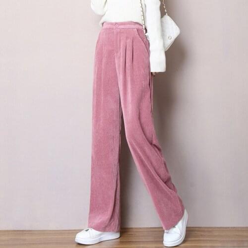 2021 Spring Autumn Corduroy Women Trousers Long High Waist Elegant Casual Slim Corduroy Pants Fashion Thin Pocket Sweatpants