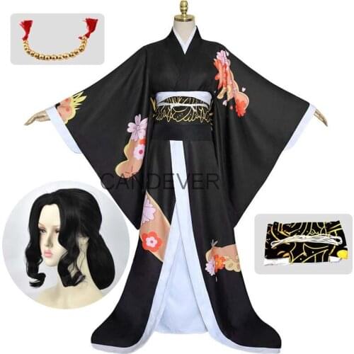 Anime Demon Slayer Kimetsu no Yaiba Cosplay Costumes Kibutsuji Muzan Women Kimono Uniforms Cosplay Costume Clothes Dresses Wig