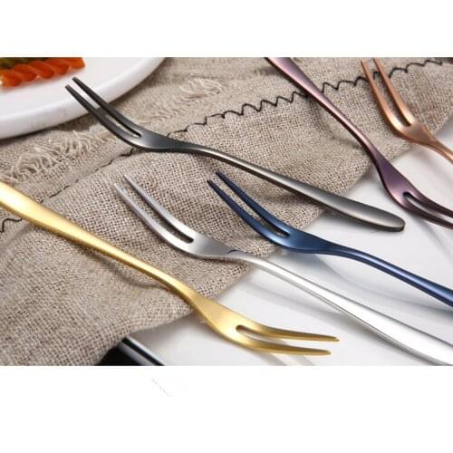 1PC Stainless Steel Rainbow Dinner Dessert Fruit Fork Party Barbecue Steak Fork Four Tines Table Fork Cutlery Tool PN 005