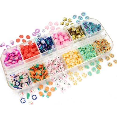 12 Grids Soft Polymer Clay Mini Rabbit Carrot Egg Flower Resin Fillings Glitter Epoxy DIY Resin Jewelry Fillers Crafts C1FE