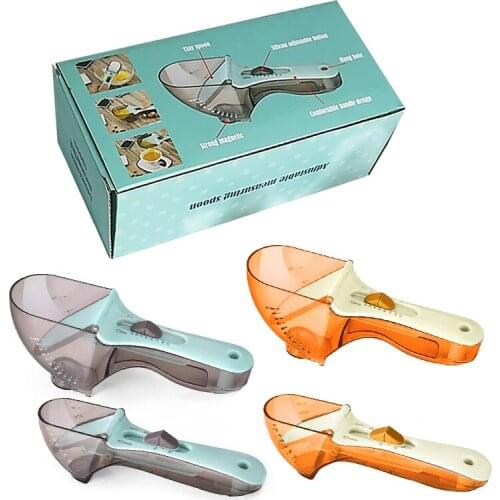 2pcs Measuring Cups and Spoons Set Kitchen Tool Adjustable Measuring Spoons Cups Plastic Scale For Cooking Baking Kitchen Tools