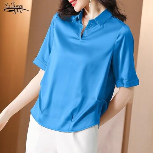 2021 Vintage Femme Plus Size Shirt Elegant Office Lady Silk Tops Summer Women Fashion Short Sleeves Satin Blouse Blusas 9909