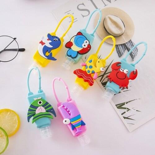 6 Pack 30ml Empty Refillable Squeeze Bottles with Cartoon Fish Silicone Holder 667D